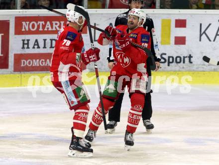 EBEL. Eishockey Bundesliga. KAC gegen	HCB Suedtirol Alperia. Torjubel Andrew Jacob Kozek, Mitch Wahl (KAC). Klagenfurt, am 17.3.2019.
Foto: Kuess

---
pressefotos, pressefotografie, kuess, qs, qspictures, sport, bild, bilder, bilddatenbank