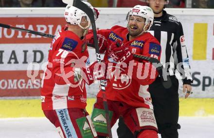 EBEL. Eishockey Bundesliga. KAC gegen	HCB Suedtirol Alperia. Torjubel Andrew Jacob Kozek, Mitch Wahl (KAC). Klagenfurt, am 17.3.2019.
Foto: Kuess

---
pressefotos, pressefotografie, kuess, qs, qspictures, sport, bild, bilder, bilddatenbank