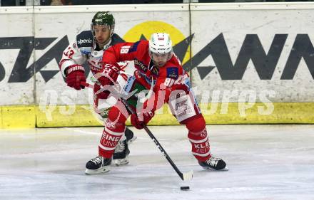 EBEL. Eishockey Bundesliga. KAC gegen	HCB Suedtirol Alperia. Daniel Obersteiner (KAC), Massimo Carozza (Bozen). Klagenfurt, am 17.3.2019.
Foto: Kuess

---
pressefotos, pressefotografie, kuess, qs, qspictures, sport, bild, bilder, bilddatenbank