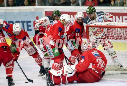 EBEL. Eishockey Bundesliga. KAC gegen	HCB Suedtirol Alperia. Thomas Koch, Lars Haugen, Matthew Neal, Martin Schumnig (KAC), Angelo Miceli, Anton Bernard (Bozen). Klagenfurt, am 17.3.2019.
Foto: Kuess

---
pressefotos, pressefotografie, kuess, qs, qspictures, sport, bild, bilder, bilddatenbank