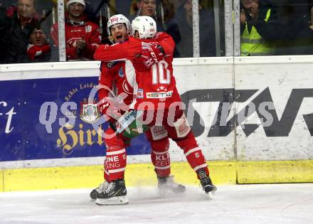 EBEL. Eishockey Bundesliga. KAC gegen	HCB Suedtirol Alperia. Torjubel Matthew Neal, Andrew Jacob Kozek (KAC). Klagenfurt, am 17.3.2019.
Foto: Kuess

---
pressefotos, pressefotografie, kuess, qs, qspictures, sport, bild, bilder, bilddatenbank