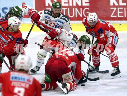 EBEL. Eishockey Bundesliga. KAC gegen	HCB Suedtirol Alperia. Andrew Jacob Kozek, Mitch Wahl, Matthew Neal (KAC), Daniel Catenacci, Stefano Marchetti (Bozen). Klagenfurt, am 17.3.2019.
Foto: Kuess

---
pressefotos, pressefotografie, kuess, qs, qspictures, sport, bild, bilder, bilddatenbank