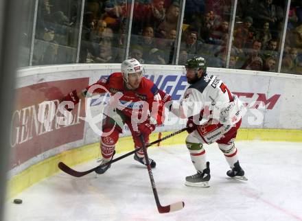 EBEL. Eishockey Bundesliga. KAC gegen	HCB Suedtirol Alperia. Mitch Wahl,  (KAC), Daniel Catenacci (Bozen). Klagenfurt, am 22.3.2019.
Foto: Kuess

---
pressefotos, pressefotografie, kuess, qs, qspictures, sport, bild, bilder, bilddatenbank