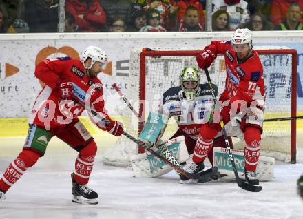 EBEL. Eishockey Bundesliga. KAC gegen	HCB Suedtirol Alperia. Andrew Jacob Kozek, Siim Liivik,   (KAC), Jacob Wesley Smith (Bozen). Klagenfurt, am 22.3.2019.
Foto: Kuess

---
pressefotos, pressefotografie, kuess, qs, qspictures, sport, bild, bilder, bilddatenbank