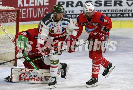 EBEL. Eishockey Bundesliga. KAC gegen	HCB Suedtirol Alperia. David Joseph Fischer,  (KAC), Michael Blunden (Bozen). Klagenfurt, am 22.3.2019.
Foto: Kuess

---
pressefotos, pressefotografie, kuess, qs, qspictures, sport, bild, bilder, bilddatenbank