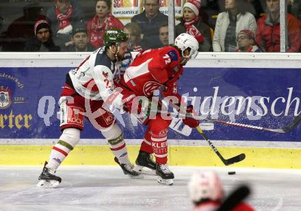 EBEL. Eishockey Bundesliga. KAC gegen	HCB Suedtirol Alperia. Siim Liivik, (KAC), Daniel Glira  (Bozen). Klagenfurt, am 22.3.2019.
Foto: Kuess

---
pressefotos, pressefotografie, kuess, qs, qspictures, sport, bild, bilder, bilddatenbank