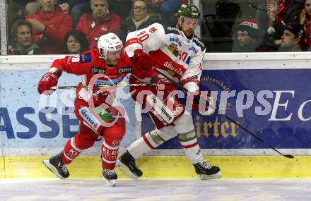 EBEL. Eishockey Bundesliga. KAC gegen	HCB Suedtirol Alperia. Stefan Geier, (KAC),  Markus Nordlund (Bozen). Klagenfurt, am 22.3.2019.
Foto: Kuess

---
pressefotos, pressefotografie, kuess, qs, qspictures, sport, bild, bilder, bilddatenbank