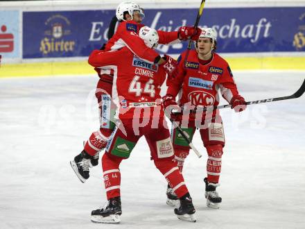 EBEL. Eishockey Bundesliga. KAC gegen	HCB Suedtirol Alperia. Torjubel Marcel Witting, Adam Comrie, Nikolaus Kraus (KAC). Klagenfurt, am 22.3.2019.
Foto: Kuess

---
pressefotos, pressefotografie, kuess, qs, qspictures, sport, bild, bilder, bilddatenbank