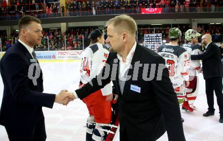 EBEL. Eishockey Bundesliga. KAC gegen	HCB Suedtirol Alperia. Petri Matikainen (KAC),  Clayton Beddoes (Bozen). Klagenfurt, am 22.3.2019.
Foto: Kuess

---
pressefotos, pressefotografie, kuess, qs, qspictures, sport, bild, bilder, bilddatenbank