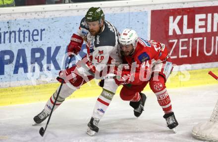 EBEL. Eishockey Bundesliga. KAC gegen	HCB Suedtirol Alperia. Steven Strong,  (KAC), Markus Nordlund (Bozen). Klagenfurt, am 22.3.2019.
Foto: Kuess

---
pressefotos, pressefotografie, kuess, qs, qspictures, sport, bild, bilder, bilddatenbank