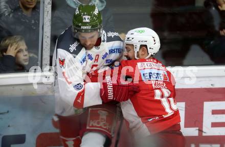 EBEL. Eishockey Bundesliga. KAC gegen	HCB Suedtirol Alperia. Andrew Jacob Kozek,  (KAC), Anton Bernard (Bozen). Klagenfurt, am 22.3.2019.
Foto: Kuess

---
pressefotos, pressefotografie, kuess, qs, qspictures, sport, bild, bilder, bilddatenbank