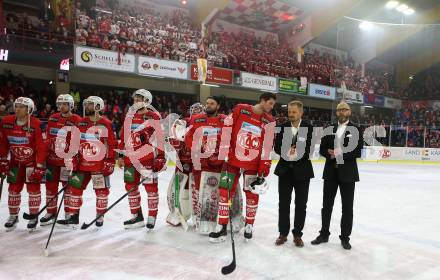 EBEL. Eishockey Bundesliga. KAC gegen	HCB Suedtirol Alperia. Trainer Petri Matikainen, Co-Trainer Jarno Mensonen (KAC). Klagenfurt, am 22.3.2019.
Foto: Kuess

---
pressefotos, pressefotografie, kuess, qs, qspictures, sport, bild, bilder, bilddatenbank