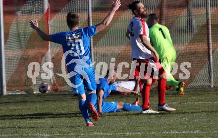 Fussball Kaerntner Liga. Woelfnitz gegen Bleiburg. Torjubel Dejan Geric, Raphael Lukas Kulterer (Bleiburg). Woelfnitz, am 23.3.2019.
Foto: Kuess
---
pressefotos, pressefotografie, kuess, qs, qspictures, sport, bild, bilder, bilddatenbank