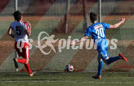 Fussball Kaerntner Liga. Woelfnitz gegen Bleiburg. Torjubel  Raphael Lukas Kulterer (Bleiburg). Woelfnitz, am 23.3.2019.
Foto: Kuess
---
pressefotos, pressefotografie, kuess, qs, qspictures, sport, bild, bilder, bilddatenbank