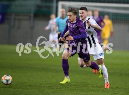 Fussball. 2. Liga. âSK Austria Klagenfurt gegen FC Juniors OOE.  Benedikt Pichler (Klagenfurt) Philipp Schmiedl  (FC Juniors OOE). Klagenfurt, 29.3.2019.
Foto: Kuess
---
pressefotos, pressefotografie, kuess, qs, qspictures, sport, bild, bilder, bilddatenbank