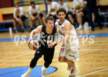 Basketball 2. Bundesliga. Play-Offs 2. Runde. Woerthersee Piraten gegen BK Mattersburg Rocks. 	Elvis Keric  (Woerthersee Piraten), Jan Nicoli (Mattersburg). Klagenfurt, am 29.3.2019.
Foto: Kuess
---
pressefotos, pressefotografie, kuess, qs, qspictures, sport, bild, bilder, bilddatenbank