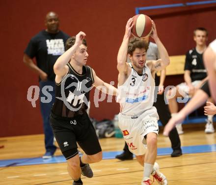 Basketball 2. Bundesliga. Play-Offs 2. Runde. Woerthersee Piraten gegen BK Mattersburg Rocks.  Andreas Nuck (Woerthersee Piraten), Jan Nicoli (Mattersburg). Klagenfurt, am 29.3.2019.
Foto: Kuess
---
pressefotos, pressefotografie, kuess, qs, qspictures, sport, bild, bilder, bilddatenbank