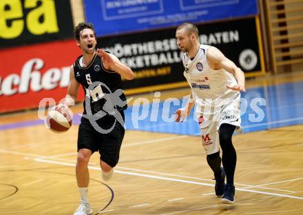 Basketball 2. Bundesliga. Play-Offs 2. Runde. Woerthersee Piraten gegen BK Mattersburg Rocks. 	Sebastian Schaal  (Woerthersee Piraten),   Arnis Servuts (Mattersburg). Klagenfurt, am 29.3.2019.
Foto: Kuess
---
pressefotos, pressefotografie, kuess, qs, qspictures, sport, bild, bilder, bilddatenbank