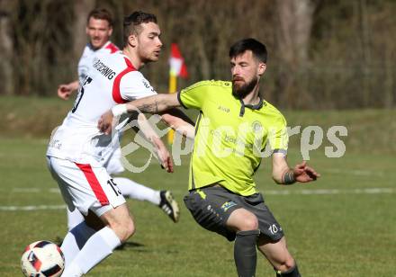 Fussball. Kaerntner Liga. ATUS Ferlach gegen Lind. Martin Posratschnig, (Ferlach), Peter Stojanovic (Lind). Ferlach, am 30.3.2019.
Foto: Kuess
---
pressefotos, pressefotografie, kuess, qs, qspictures, sport, bild, bilder, bilddatenbank