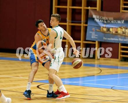 Basketball 2. Bundesliga. Play Down 3. Runde. KOS Celovec gegen BBU Salzburg. Jan Razdevsek,  (KOS), Dusan Oluic (BBU Salzburg). Klagenfurt, am 30.3.2019.
Foto: Kuess
---
pressefotos, pressefotografie, kuess, qs, qspictures, sport, bild, bilder, bilddatenbank