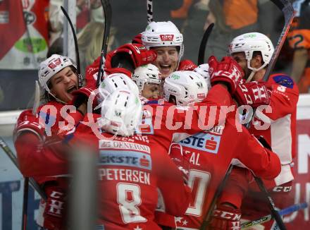 EBEL. Eishockey Bundesliga. KAC gegen	Moser Medical Graz99ers. Torjubel Adam Comrie (KAC). Klagenfurt, am 31.3.2019.
Foto: Kuess

---
pressefotos, pressefotografie, kuess, qs, qspictures, sport, bild, bilder, bilddatenbank