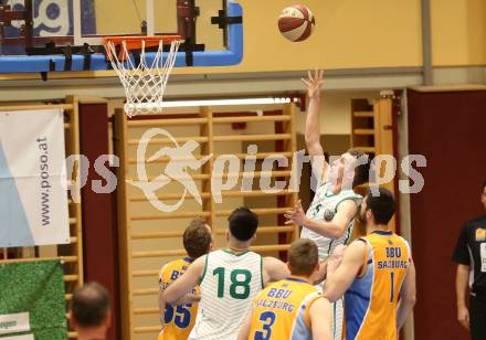 Basketball 2. Bundesliga. Play Down 3. Runde. KOS Celovec gegen BBU Salzburg. Andi Smrtnik, Marin Sliskovic,  (KOS), Luka Milovac, Maximilian Renner, Goran Ostojic (BBU Salzburg). Klagenfurt, am 30.3.2019.
Foto: Kuess
---
pressefotos, pressefotografie, kuess, qs, qspictures, sport, bild, bilder, bilddatenbank