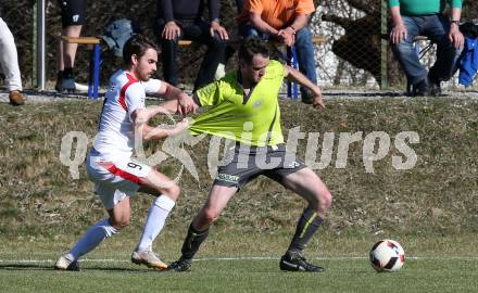 Fussball. Kaerntner Liga. ATUS Ferlach gegen Lind. Jakob Orgonyi, (Ferlach),  Marco Ebner (Lind). Ferlach, am 30.3.2019.
Foto: Kuess
---
pressefotos, pressefotografie, kuess, qs, qspictures, sport, bild, bilder, bilddatenbank