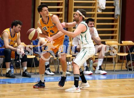 Basketball 2. Bundesliga. Play Down 3. Runde. KOS Celovec gegen BBU Salzburg. Christian Erschen,  (KOS), Dusan Oluic (BBU Salzburg). Klagenfurt, am 30.3.2019.
Foto: Kuess
---
pressefotos, pressefotografie, kuess, qs, qspictures, sport, bild, bilder, bilddatenbank
