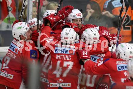 EBEL. Eishockey Bundesliga. KAC gegen	Moser Medical Graz99ers. Torjubel Adam Comrie (KAC). Klagenfurt, am 31.3.2019.
Foto: Kuess

---
pressefotos, pressefotografie, kuess, qs, qspictures, sport, bild, bilder, bilddatenbank