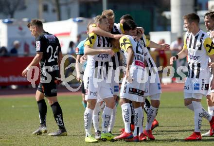 Fussball tipico Bundesliga. RZ Pellets WAC gegen LASK.  Torjubel Maximilian Ullmann, Joao Klauss De Mello  (LASK). Wolfsberg, am 23.2.2019.
Foto: Kuess

---
pressefotos, pressefotografie, kuess, qs, qspictures, sport, bild, bilder, bilddatenbank