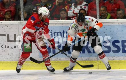 EBEL. Eishockey Bundesliga. KAC gegen	Moser Medical Graz99ers. Thomas Hundertpfund, (KAC), Peter Robin Weihager  (Graz). Klagenfurt, am 31.3.2019.
Foto: Kuess

---
pressefotos, pressefotografie, kuess, qs, qspictures, sport, bild, bilder, bilddatenbank