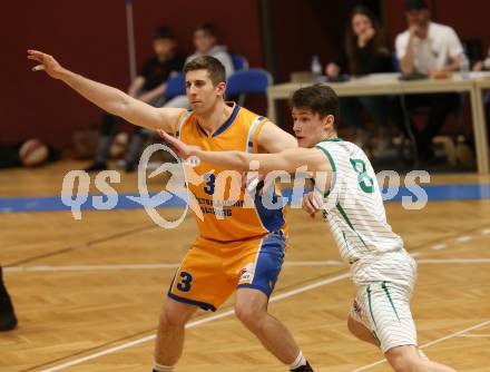 Basketball 2. Bundesliga. Play Down 3. Runde. KOS Celovec gegen BBU Salzburg. Julian Lipus,  (KOS), Maximilian Renner (BBU Salzburg). Klagenfurt, am 30.3.2019.
Foto: Kuess
---
pressefotos, pressefotografie, kuess, qs, qspictures, sport, bild, bilder, bilddatenbank