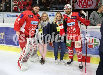 EBEL. Eishockey Bundesliga. KAC gegen	Moser Medical Graz99ers. Antenne Fanbank. David Madlehner, Charles Robin Gartner (KAC). Klagenfurt, am 31.3.2019.
Foto: Kuess

---
pressefotos, pressefotografie, kuess, qs, qspictures, sport, bild, bilder, bilddatenbank