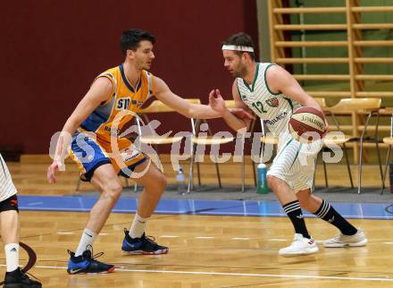 Basketball 2. Bundesliga. Play Down 3. Runde. KOS Celovec gegen BBU Salzburg. Christian Erschen,  (KOS), Dusan Oluic (BBU Salzburg). Klagenfurt, am 30.3.2019.
Foto: Kuess
---
pressefotos, pressefotografie, kuess, qs, qspictures, sport, bild, bilder, bilddatenbank