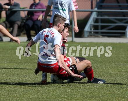 Fussball Kaerntner Liga. St. Jakob/Ros. gegen St. Michael/Bl.. Christoph Omann (St.Jakob),  Kristjan Draksler (St.Michael). St. Jakob, am 30.3.2019.
Foto: Kuess
---
pressefotos, pressefotografie, kuess, qs, qspictures, sport, bild, bilder, bilddatenbank