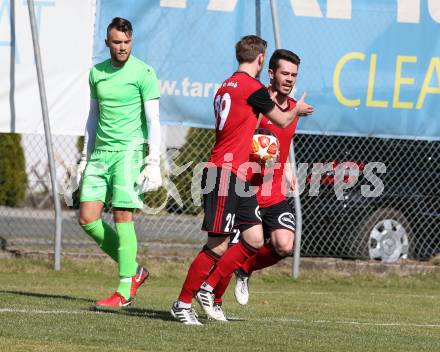 Fussball Kaerntner Liga. St. Jakob/Ros. gegen St. Michael/Bl.. Torjubel Thomas Ogradnig, Wolfgang Michael Sereinig (St.Jakob). St. Jakob, am 30.3.2019.
Foto: Kuess
---
pressefotos, pressefotografie, kuess, qs, qspictures, sport, bild, bilder, bilddatenbank