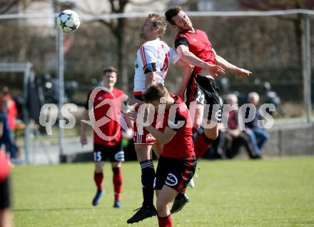 Fussball Kaerntner Liga. St. Jakob/Ros. gegen St. Michael/Bl..  Wolfgang Michael Sereinig, Florian Schaller (St.Jakob),  Samo Bernhard Olip (St.Michael). St. Jakob, am 30.3.2019.
Foto: Kuess
---
pressefotos, pressefotografie, kuess, qs, qspictures, sport, bild, bilder, bilddatenbank