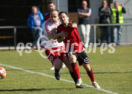 Fussball Kaerntner Liga. St. Jakob/Ros. gegen St. Michael/Bl..  Marco Koller (St.Jakob), Uros Roser (St.Michael). St. Jakob, am 30.3.2019.
Foto: Kuess
---
pressefotos, pressefotografie, kuess, qs, qspictures, sport, bild, bilder, bilddatenbank