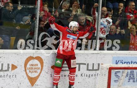 EBEL. Eishockey Bundesliga. KAC gegen	Moser Medical Graz99ers. Torjubel Andrew Jacob Kozek (KAC). Klagenfurt, am 5.4.2019.
Foto: Kuess

---
pressefotos, pressefotografie, kuess, qs, qspictures, sport, bild, bilder, bilddatenbank