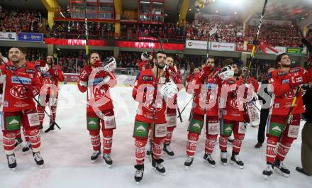 EBEL. Eishockey Bundesliga. KAC gegen	Moser Medical Graz99ers. Jubel (KAC). Klagenfurt, am 5.4.2019.
Foto: Kuess

---
pressefotos, pressefotografie, kuess, qs, qspictures, sport, bild, bilder, bilddatenbank