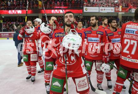 EBEL. Eishockey Bundesliga. KAC gegen	Moser Medical Graz99ers. Jubel (KAC). Klagenfurt, am 5.4.2019.
Foto: Kuess

---
pressefotos, pressefotografie, kuess, qs, qspictures, sport, bild, bilder, bilddatenbank