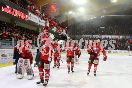 EBEL. Eishockey Bundesliga. KAC gegen	Moser Medical Graz99ers. Jubel (KAC). Klagenfurt, am 5.4.2019.
Foto: Kuess

---
pressefotos, pressefotografie, kuess, qs, qspictures, sport, bild, bilder, bilddatenbank