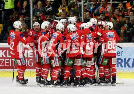 EBEL. Eishockey Bundesliga. KAC gegen	Moser Medical Graz99ers.  Jubel KAC. Klagenfurt, am 5.4.2019.
Foto: Kuess

---
pressefotos, pressefotografie, kuess, qs, qspictures, sport, bild, bilder, bilddatenbank