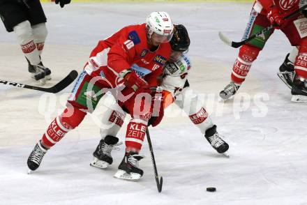 EBEL. Eishockey Bundesliga. KAC gegen	Moser Medical Graz99ers. Patrick Harand,  (KAC), Dwight King (Graz). Klagenfurt, am 5.4.2019.
Foto: Kuess

---
pressefotos, pressefotografie, kuess, qs, qspictures, sport, bild, bilder, bilddatenbank