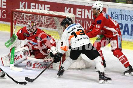 EBEL. Eishockey Bundesliga. KAC gegen	Moser Medical Graz99ers.  Lars Haugen, Adam Comrie,  (KAC), Colton Jaret Yellow Horn (Graz). Klagenfurt, am 5.4.2019.
Foto: Kuess

---
pressefotos, pressefotografie, kuess, qs, qspictures, sport, bild, bilder, bilddatenbank