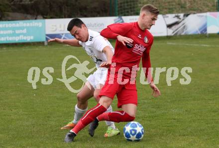 Fussball 1. Klasse A. Doelsach gegen Hermagor.  Akim Stahl, (Doelsach),  Jan Logar  (Hermagor). Doelsach, am 6.4.2019.
Foto: Kuess
---
pressefotos, pressefotografie, kuess, qs, qspictures, sport, bild, bilder, bilddatenbank