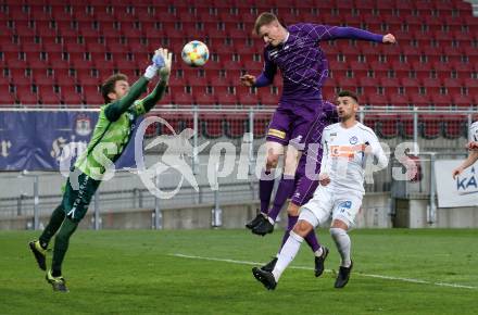 Fussball. 2. Liga. âSK Austria Klagenfurt gegen SV Horn. Scott Fitzgerald Kennedy,  (Klagenfurt),  Christoph Haas (SV Horn). Klagenfurt, 12.4.2019.
Foto: Kuess
---
pressefotos, pressefotografie, kuess, qs, qspictures, sport, bild, bilder, bilddatenbank