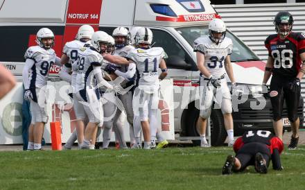 American Football. AFL Division I. Carinthian Lions	gegen Cineplexx Blue Devils. Jubel Blue Devils. Klagenfurt, am 7.4.2019.
Foto: Kuess 
---
pressefotos, pressefotografie, kuess, qs, qspictures, sport, bild, bilder, bilddatenbank