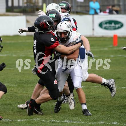 American Football. AFL Division I. Carinthian Lions	gegen Cineplexx Blue Devils. Andreas Wakonig,  (Carinthian Lions), Fabio DiRosa (Blue Devils). Klagenfurt, am 7.4.2019.
Foto: Kuess 
---
pressefotos, pressefotografie, kuess, qs, qspictures, sport, bild, bilder, bilddatenbank