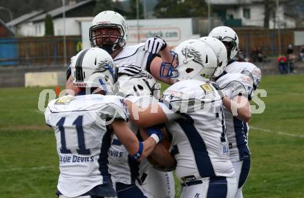 American Football. AFL Division I. Carinthian Lions	gegen Cineplexx Blue Devils. Jubel Devils. Klagenfurt, am 7.4.2019.
Foto: Kuess 
---
pressefotos, pressefotografie, kuess, qs, qspictures, sport, bild, bilder, bilddatenbank